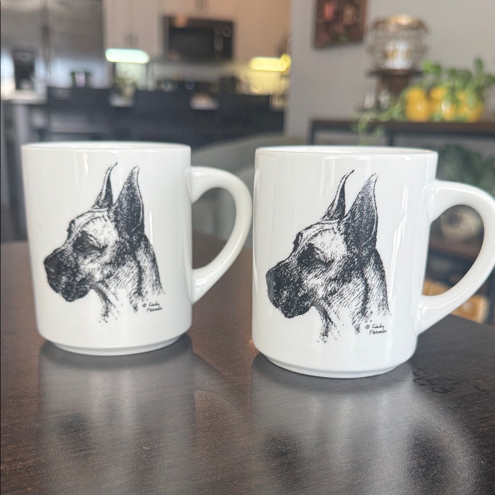 White Dog Illustration Mugs